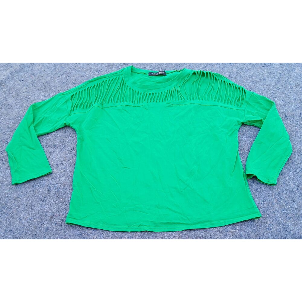 Love kuza usa womens large kelly green factory slashed ripped top cotton